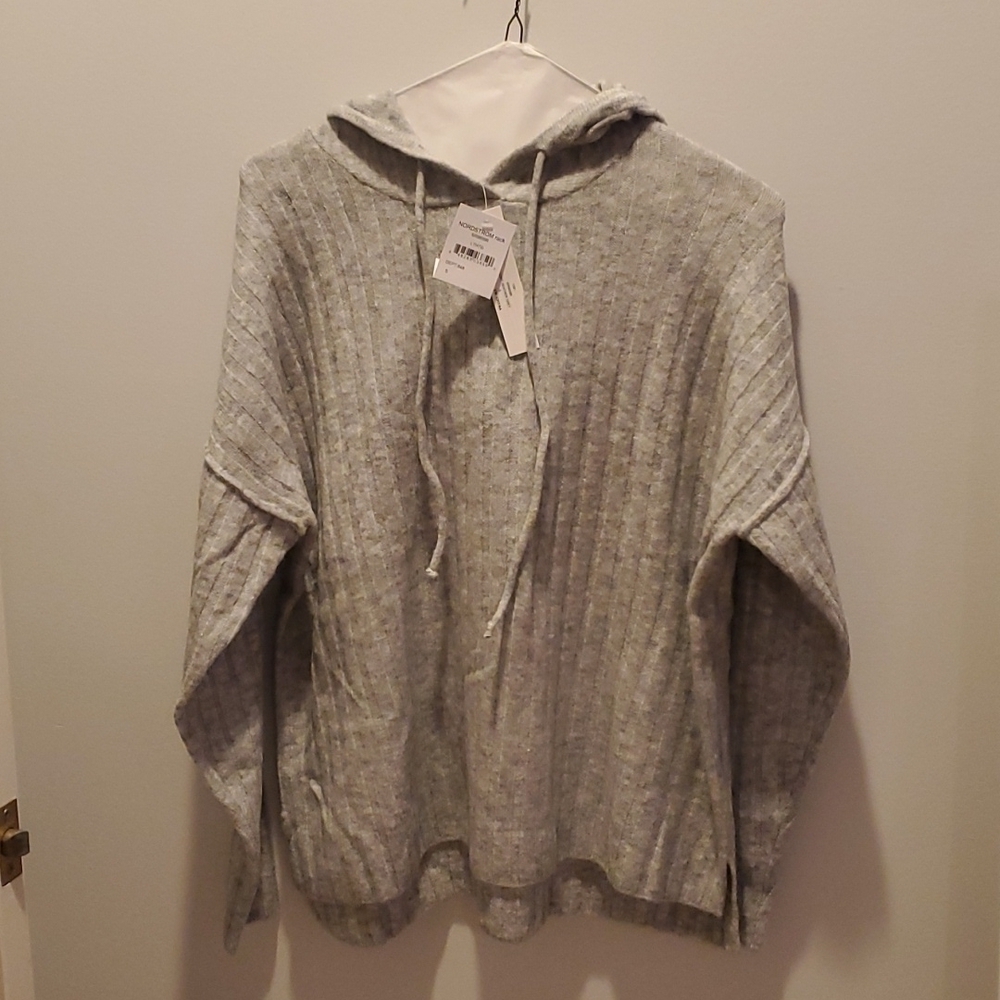 SWEET Romeo Gray Wide Ribbed Drawstring Hoodie Sweater A218 (47)